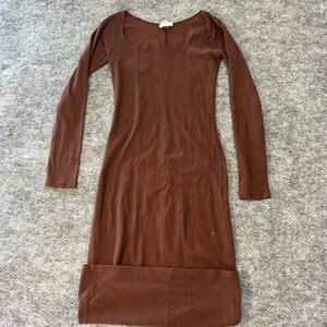 Gil Rodriguez Elegant Brown Maxi Long Sleeve Dress Best Fits Size M
